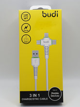 Load image into Gallery viewer, Budi 3 in 1 Cable Lightening Type-C Micro USB 1.2M Fast Charge Smartphones Tablets