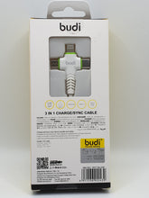 Load image into Gallery viewer, Budi 3 in 1 Cable Lightening Type-C Micro USB 1.2M Fast Charge Smartphones Tablets
