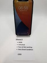 Load image into Gallery viewer, Apple iPhone X Black 64GB Unlocked Face id Not Working Very Good Condition Fully Tested