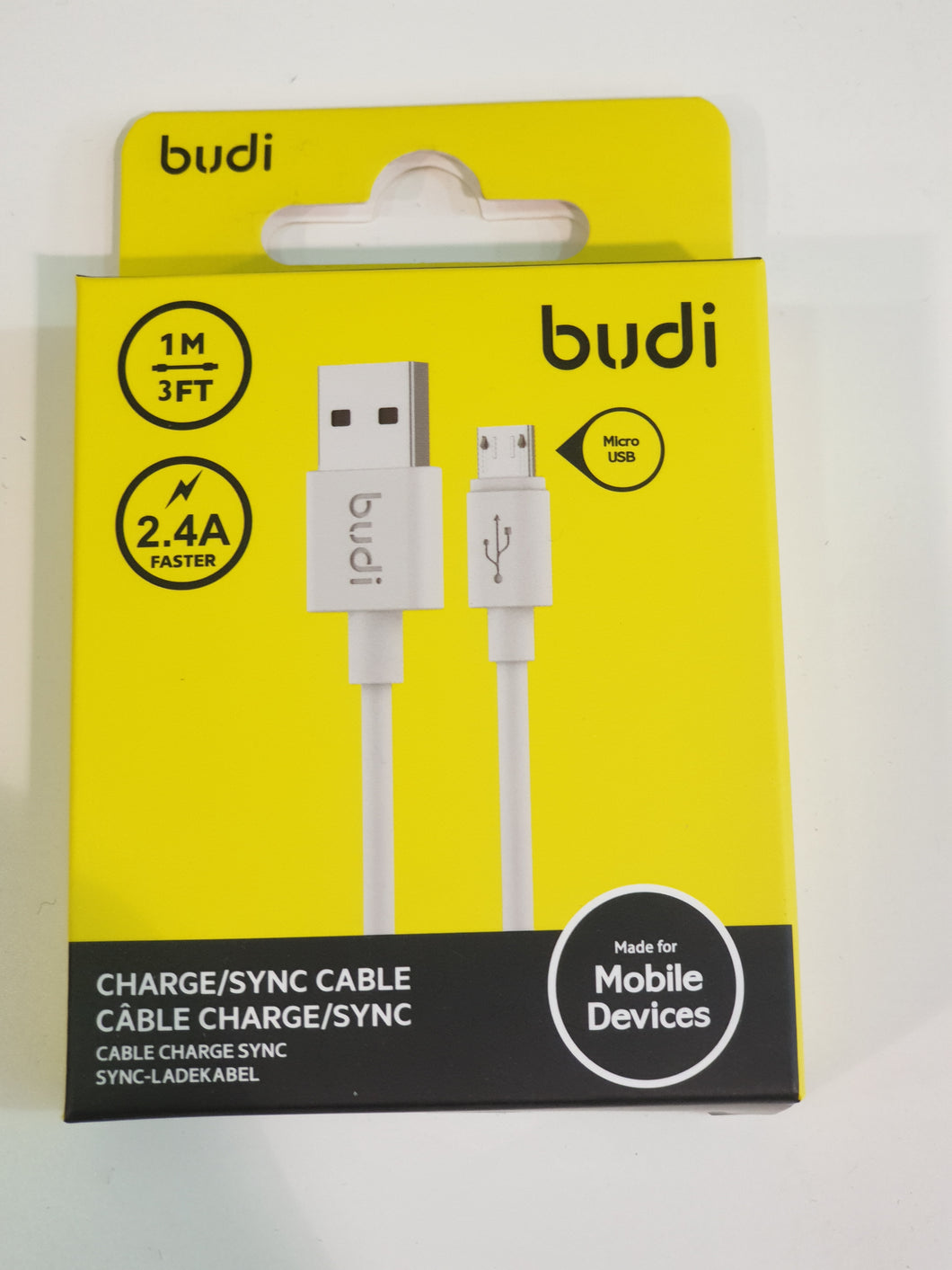 Budi Micro USB Cable 1M Fast Charge 2.4amp For Android Smartphones & Tablets