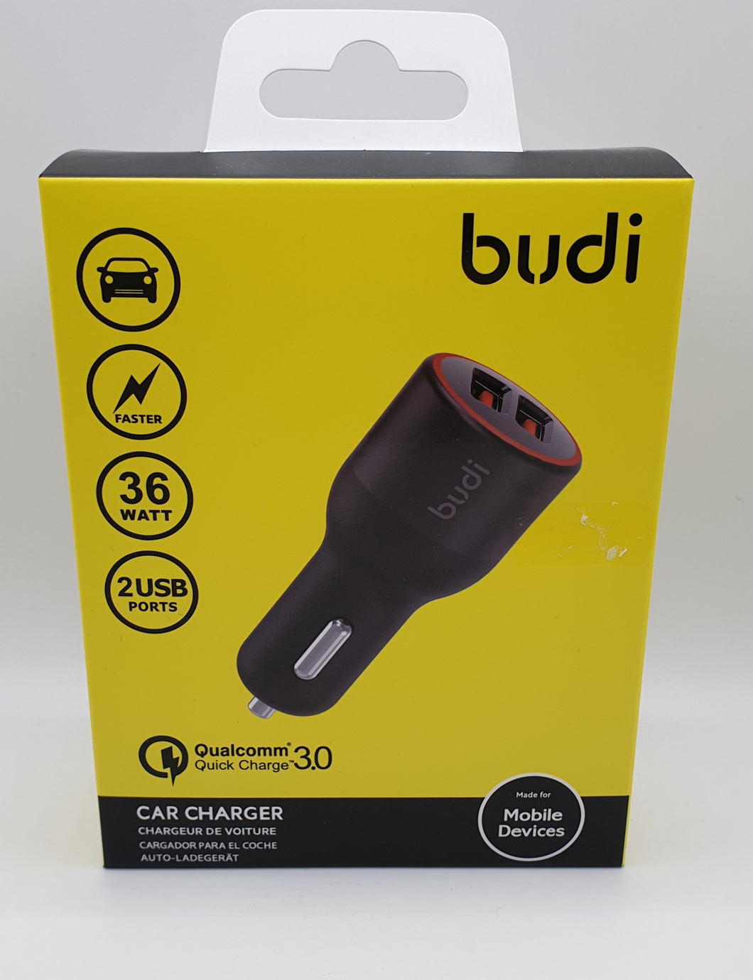 Budi Car Charger Double USB 3.4Amp Output Fast Charger For Smartphones & Tablets