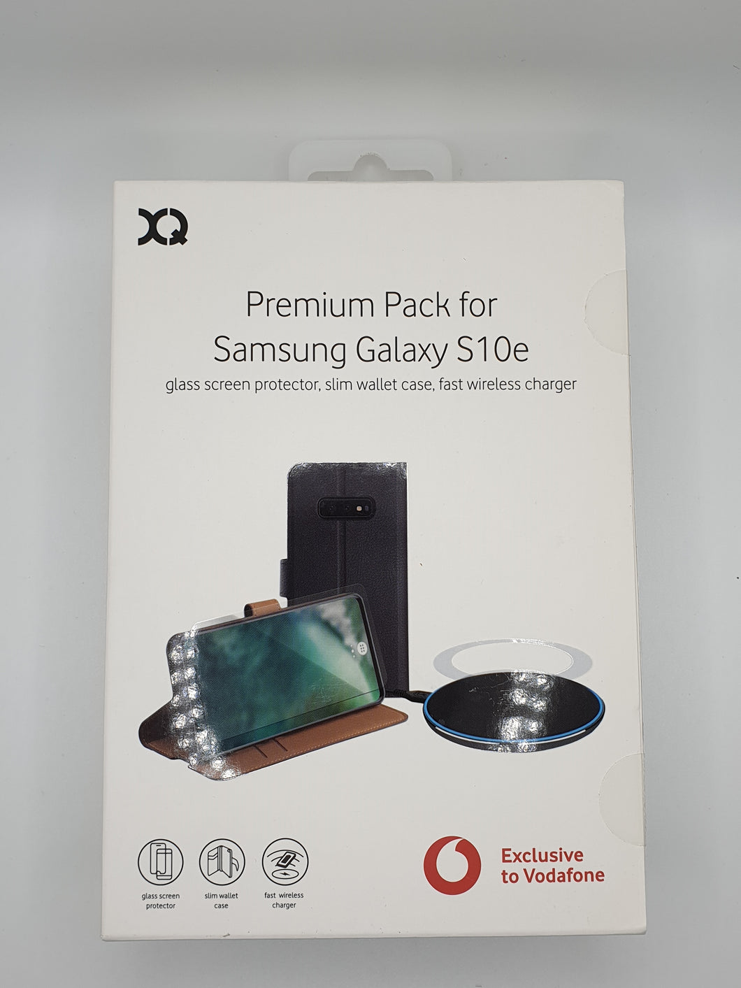 Samsung Galaxy S10e Premium Pack Glass Screen Protector, Slim Wallet Case, Fast Wireless Charger