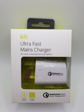 Load image into Gallery viewer, Kit Ultra Fast Mains USB Plug Charger Upto 4X Faster Than Standard Charger For Smartphones &amp; Tablets
