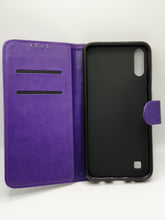 Load image into Gallery viewer, Samsung A10 Wallet Card Insert Case Faux Leather Purple Full Protection Stand Case
