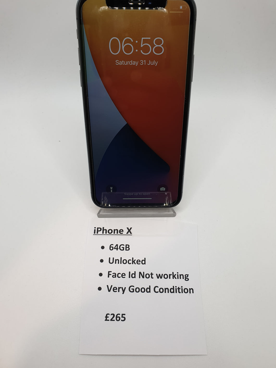 Apple iPhone X Black 64GB Unlocked Face id Not Working Very Good Condition Fully Tested