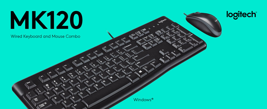Logitech MK120 Wired Keyboard & Mouse Combo Black Reliable 3Year Warranty