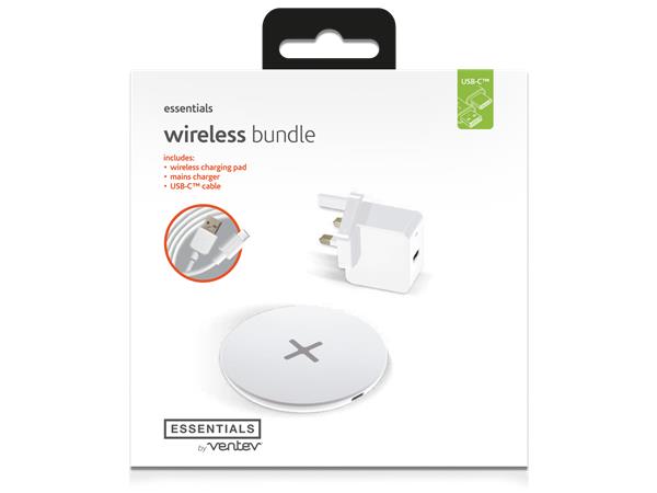 Ventev Wireless Bundle Includes: Charging Pad, 1M Type-C Cable, 12W USB Plug Mains Charger