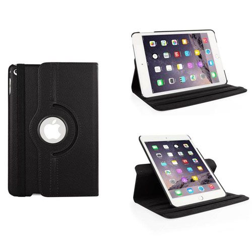 iPad Mini 1/2/3 Case Cover 360 Swivel Stand Leather Style Black